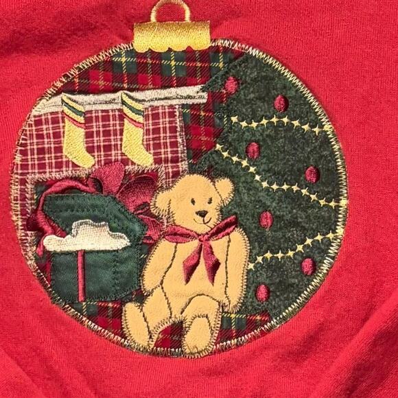 Red vintage 90s embroidered Christmas crewneck - Picture 2 of 4